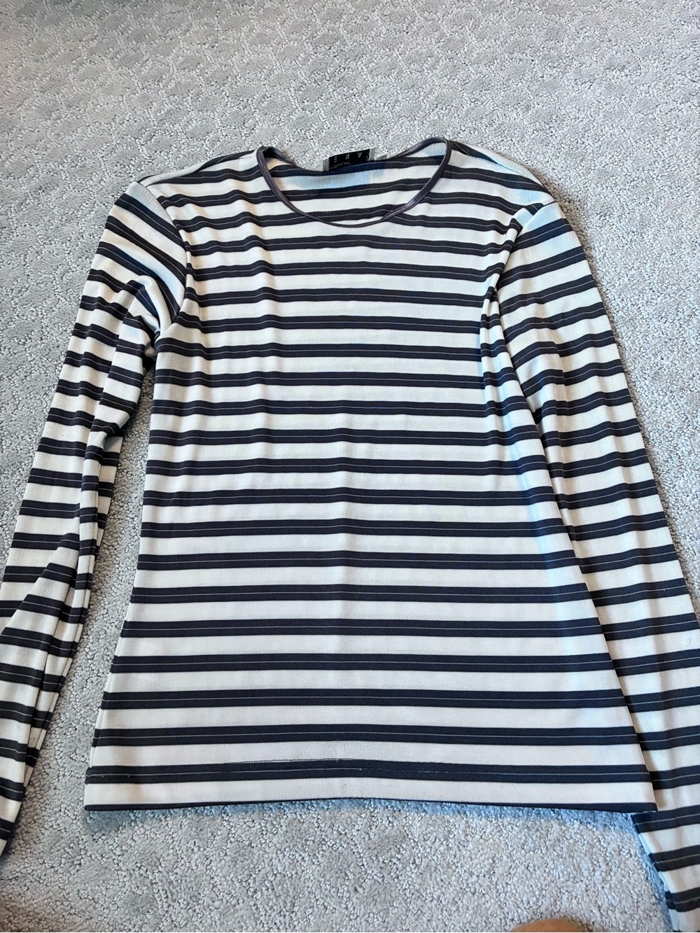 Ann Tjan for Kenar Striped Long-Sleeve Crew Neck Top - Gray & White